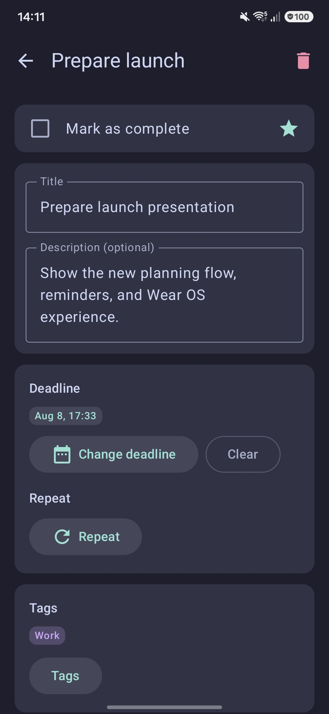 Kitsudo Task details screen